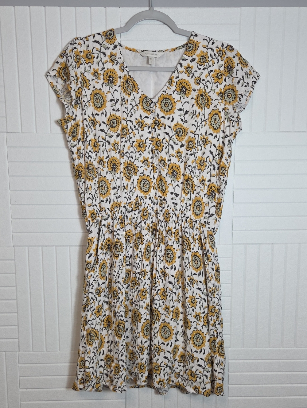 Garnet Hill Sunflower Cap Sleeve Button Front Dress With Pockets Size L